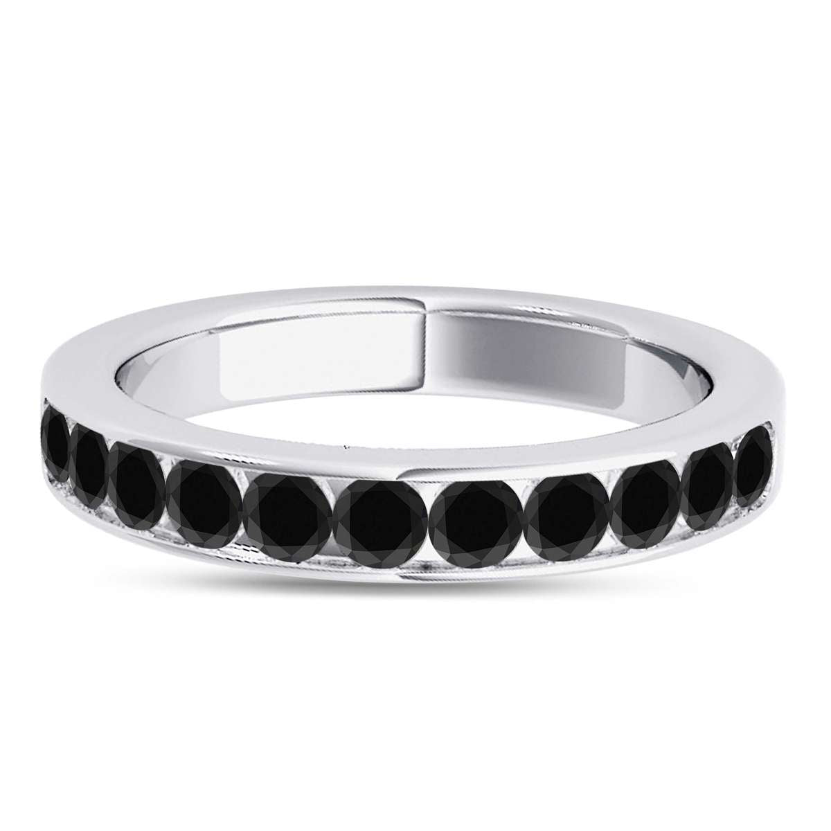 1.00 Carat Channel Set Natural Black Diamond Wedding Band For Women in 14K Rose White & Yellow Gold Mauli Jewels