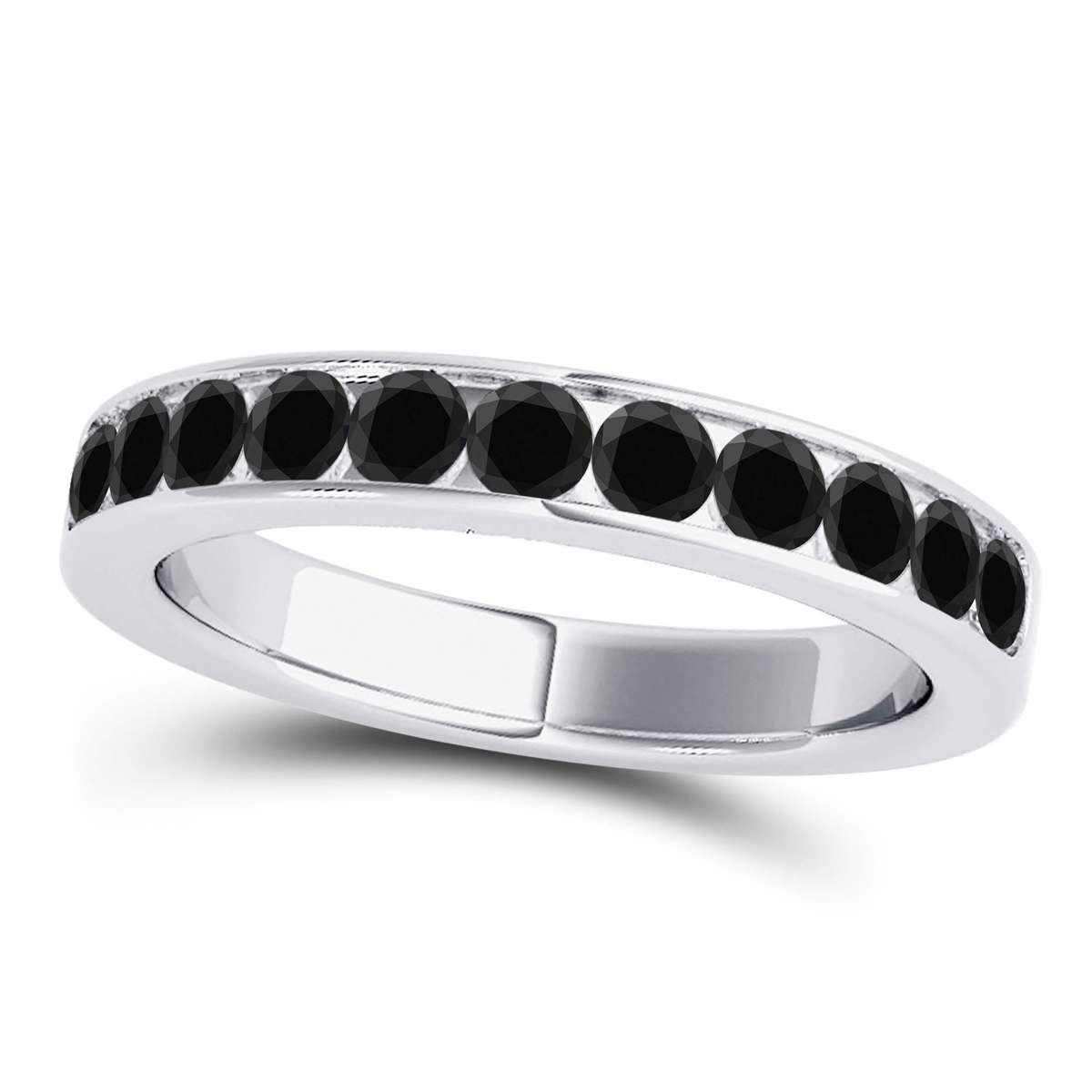 1.00 Carat Channel Set Natural Black Diamond Wedding Band For Women in 14K Rose White & Yellow Gold Mauli Jewels