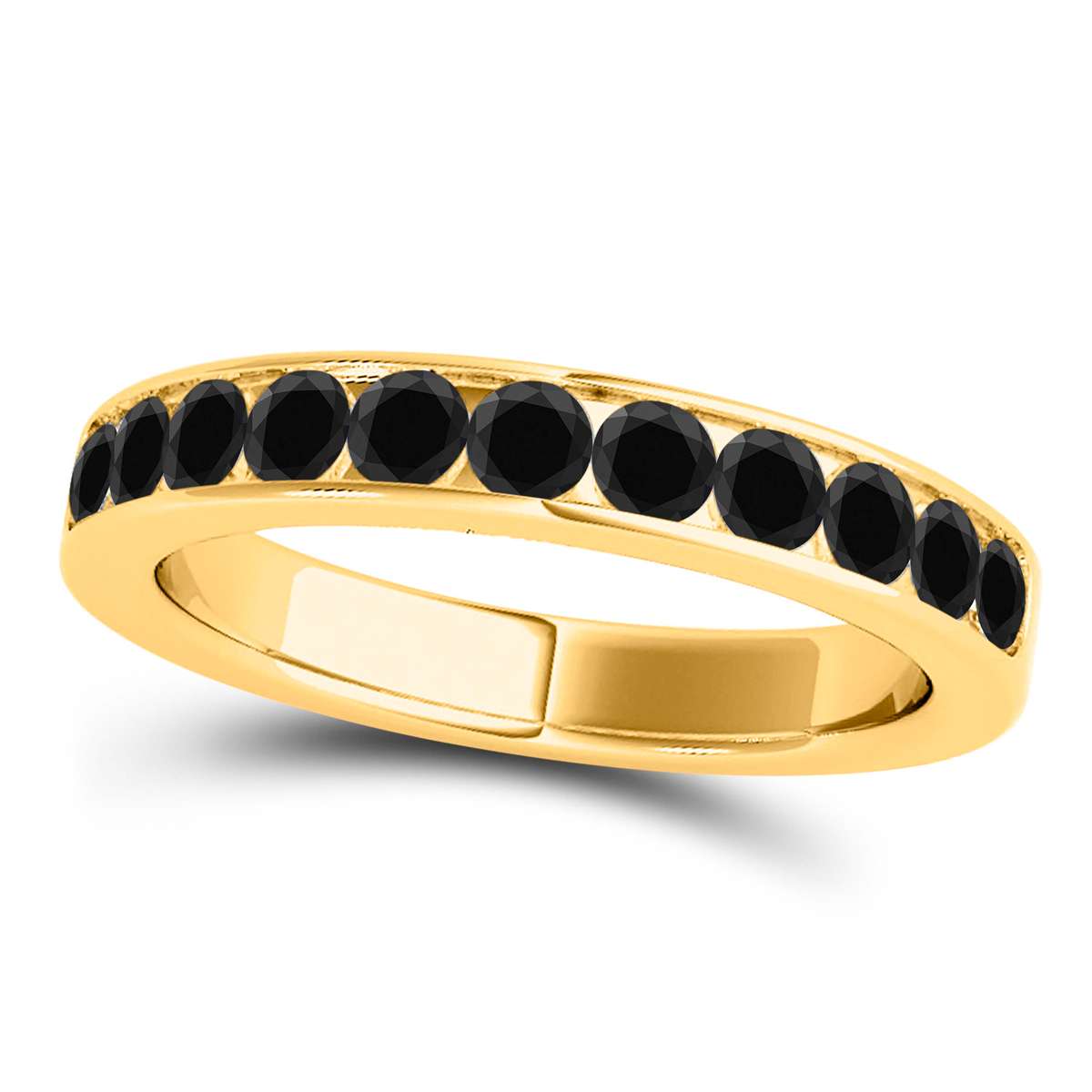 1.00 Carat Channel Set Natural Black Diamond Wedding Band For Women in 14K Rose White & Yellow Gold Mauli Jewels