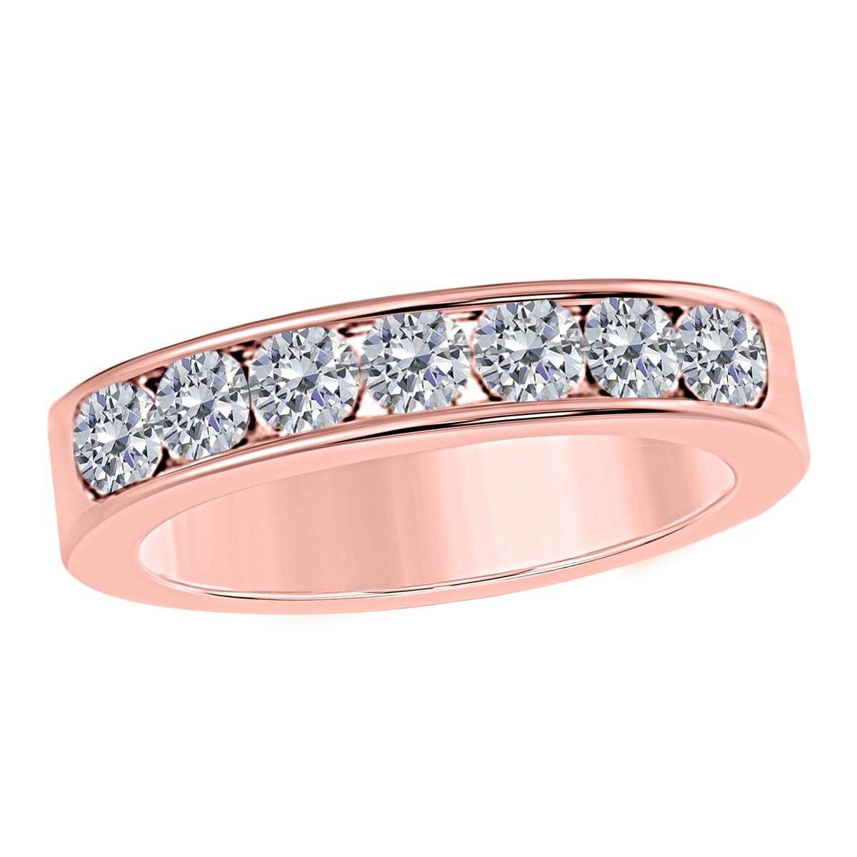 1/2 Carat Brilliant Cut Round Diamond 7 Stone Channel Set Engagement Wedding Band In 14K Rose White & Yellow Gold Mauli Jewels
