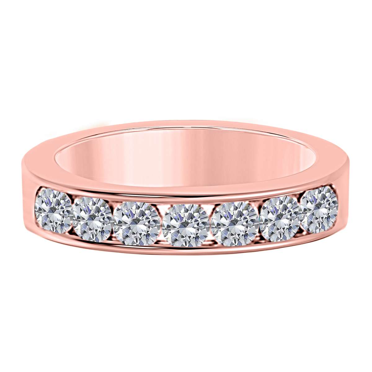 1/2 Carat Brilliant Cut Round Diamond 7 Stone Channel Set Engagement Wedding Band In 14K Rose White & Yellow Gold Mauli Jewels
