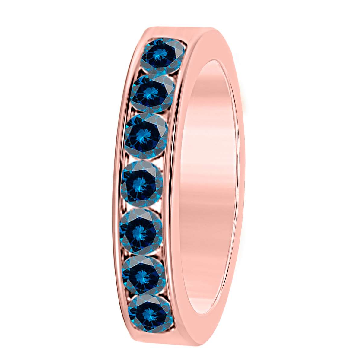 14K Rose White & Yellow Gold 1.00 Ct Round Blue Diamond 7 Stone Wedding Band For Women Mauli Jewels