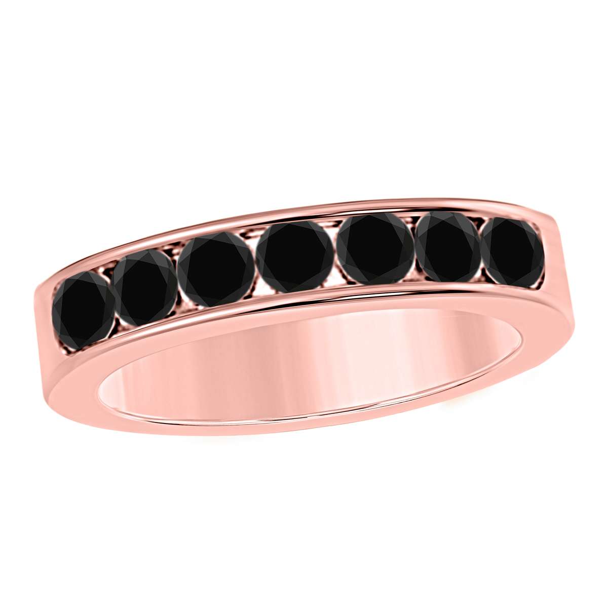 1.00 Carat Natural Black Diamond 7 Stone Channel Set Wedding Band For Women In 14K Rose White & Yellow Gold Mauli Jewels