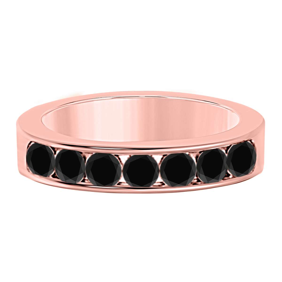 1.00 Carat Natural Black Diamond 7 Stone Channel Set Wedding Band For Women In 14K Rose White & Yellow Gold Mauli Jewels