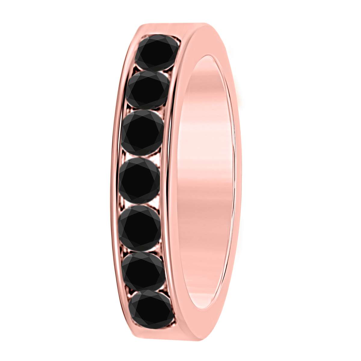 1.00 Carat Natural Black Diamond 7 Stone Channel Set Wedding Band For Women In 14K Rose White & Yellow Gold Mauli Jewels