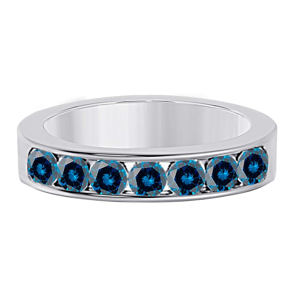 14K Rose White & Yellow Gold 1.00 Ct Round Blue Diamond 7 Stone Wedding Band For Women Mauli Jewels