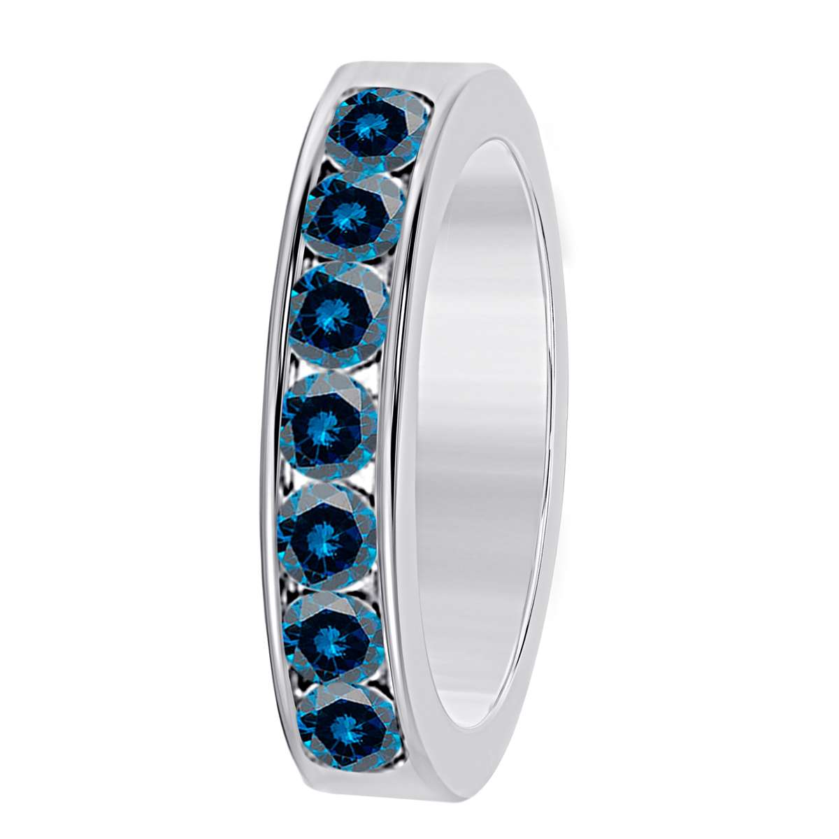 14K Rose White & Yellow Gold 1.00 Ct Round Blue Diamond 7 Stone Wedding Band For Women Mauli Jewels