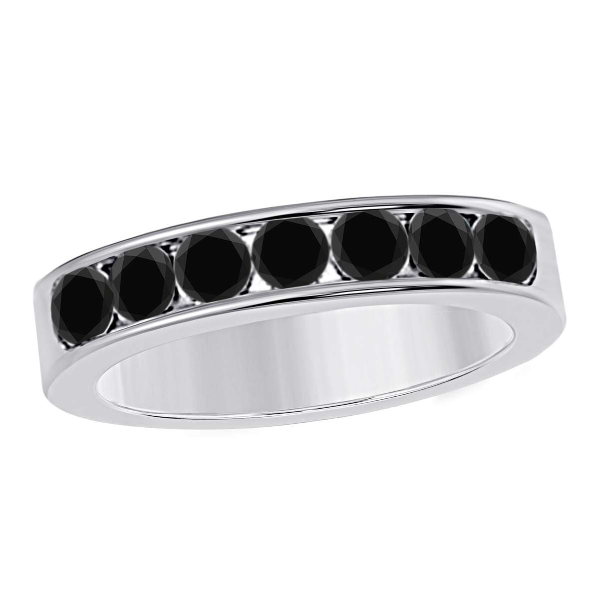 1.00 Carat Natural Black Diamond 7 Stone Channel Set Wedding Band For Women In 14K Rose White & Yellow Gold Mauli Jewels