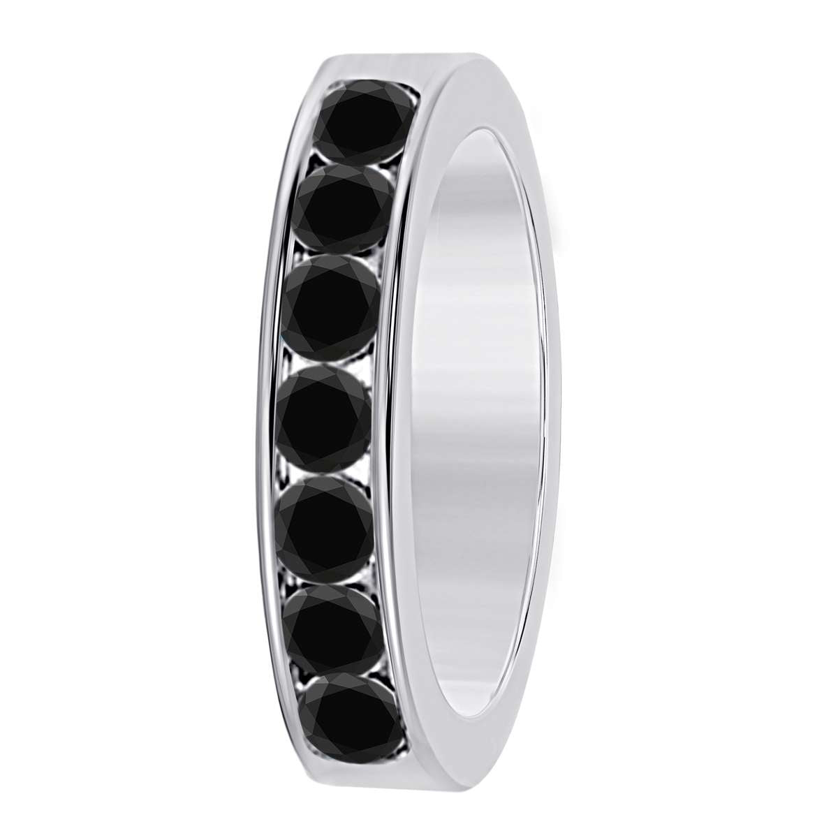 1.00 Carat Natural Black Diamond 7 Stone Channel Set Wedding Band For Women In 14K Rose White & Yellow Gold Mauli Jewels