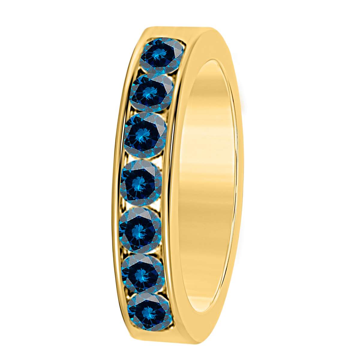 14K Rose White & Yellow Gold 1.00 Ct Round Blue Diamond 7 Stone Wedding Band For Women Mauli Jewels
