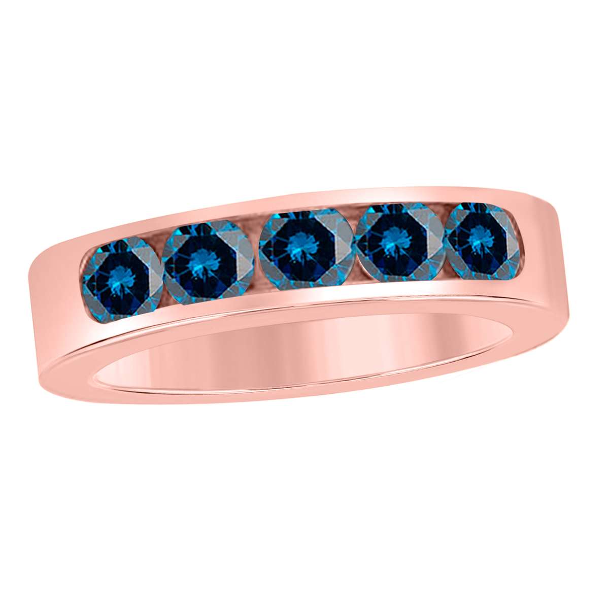 1.00 Carat Blue Diamond Five Stone Channel Set Wedding Band in 14K Rose White & Yellow Gold Mauli Jewels