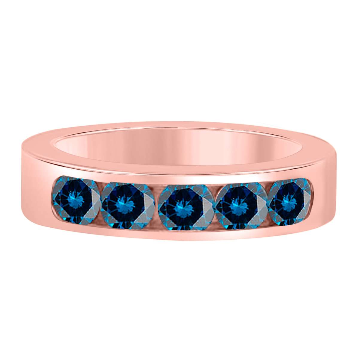 1.00 Carat Blue Diamond Five Stone Channel Set Wedding Band in 14K Rose White & Yellow Gold Mauli Jewels