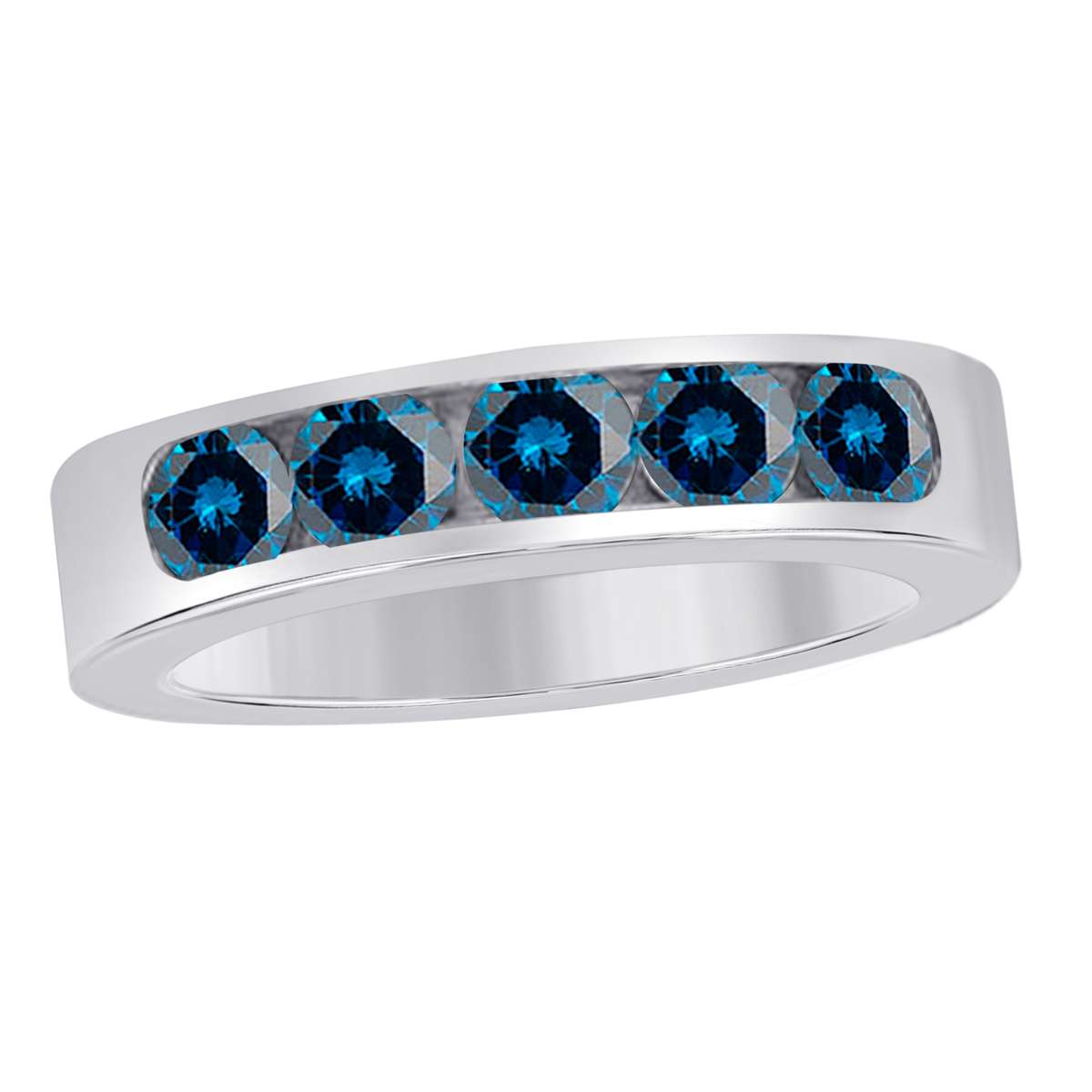 1.00 Carat Blue Diamond Five Stone Channel Set Wedding Band in 14K Rose White & Yellow Gold Mauli Jewels