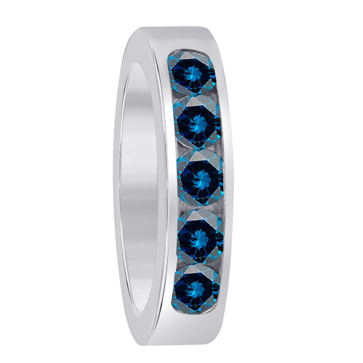 1.00 Carat Blue Diamond Five Stone Channel Set Wedding Band in 14K Rose White & Yellow Gold Mauli Jewels