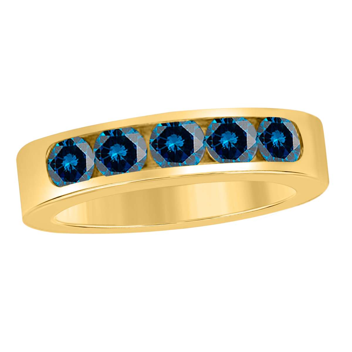 1.00 Carat Blue Diamond Five Stone Channel Set Wedding Band in 14K Rose White & Yellow Gold Mauli Jewels