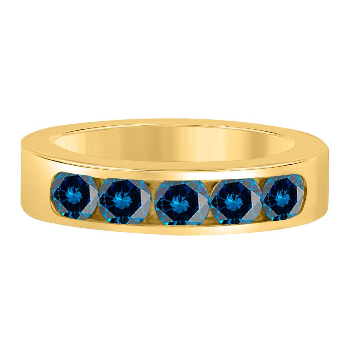 1.00 Carat Blue Diamond Five Stone Channel Set Wedding Band in 14K Rose White & Yellow Gold Mauli Jewels