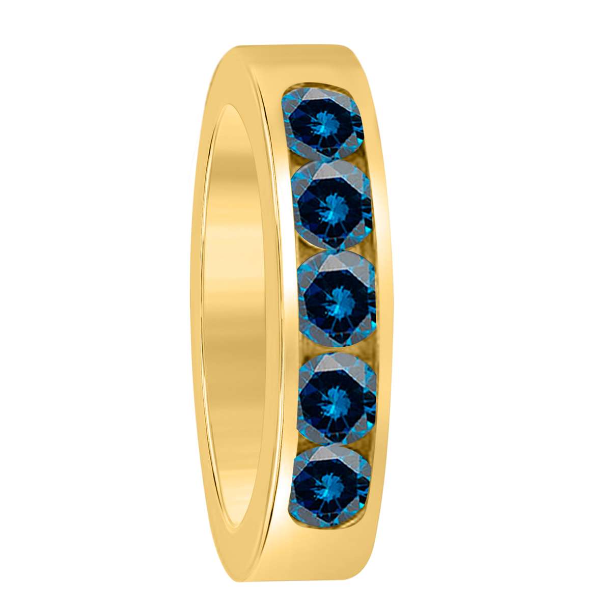 1.00 Carat Blue Diamond Five Stone Channel Set Wedding Band in 14K Rose White & Yellow Gold Mauli Jewels