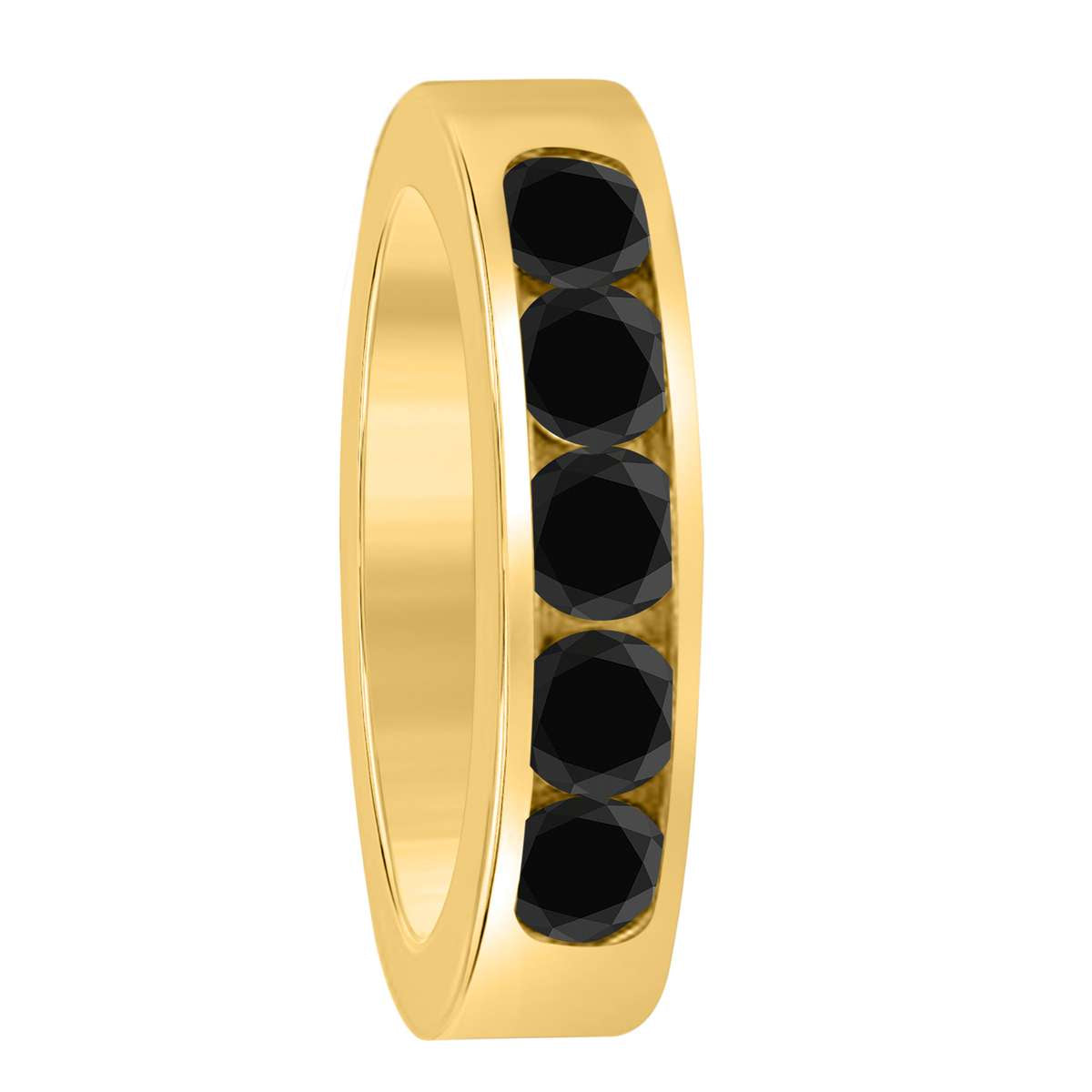 1.00 Carat Channel Set Black Diamond Five Stone Wedding Band In 14K Rose White & Yellow Gold Mauli Jewels