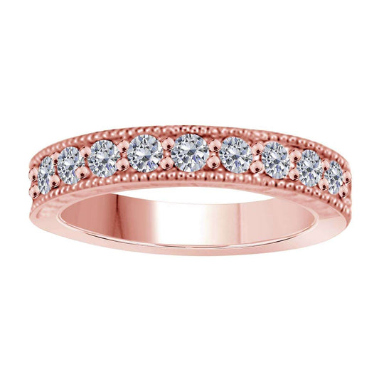 1 Carat Natural Diamond Prong Set Wedding Band In 10K Rose White & Yellow Gold Mauli Jewels