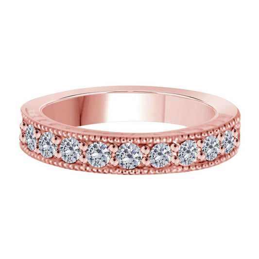 1 Carat Natural Diamond Prong Set Wedding Band In 10K Rose White & Yellow Gold Mauli Jewels