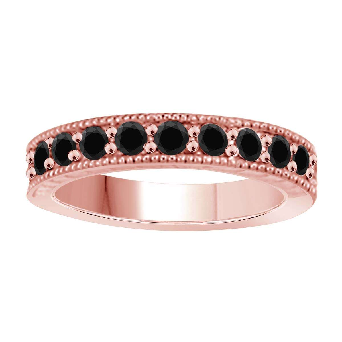 1.00 Carat Natural Black Diamond Prong Set Wedding Band In 10K Rose White & Yellow Gold Mauli Jewels