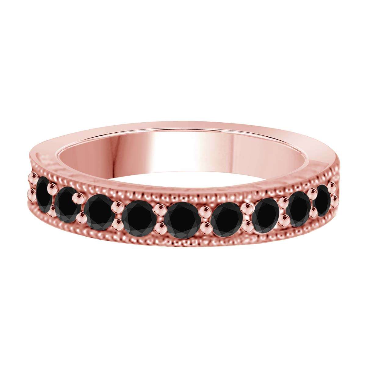 1.00 Carat Natural Black Diamond Prong Set Wedding Band In 10K Rose White & Yellow Gold Mauli Jewels
