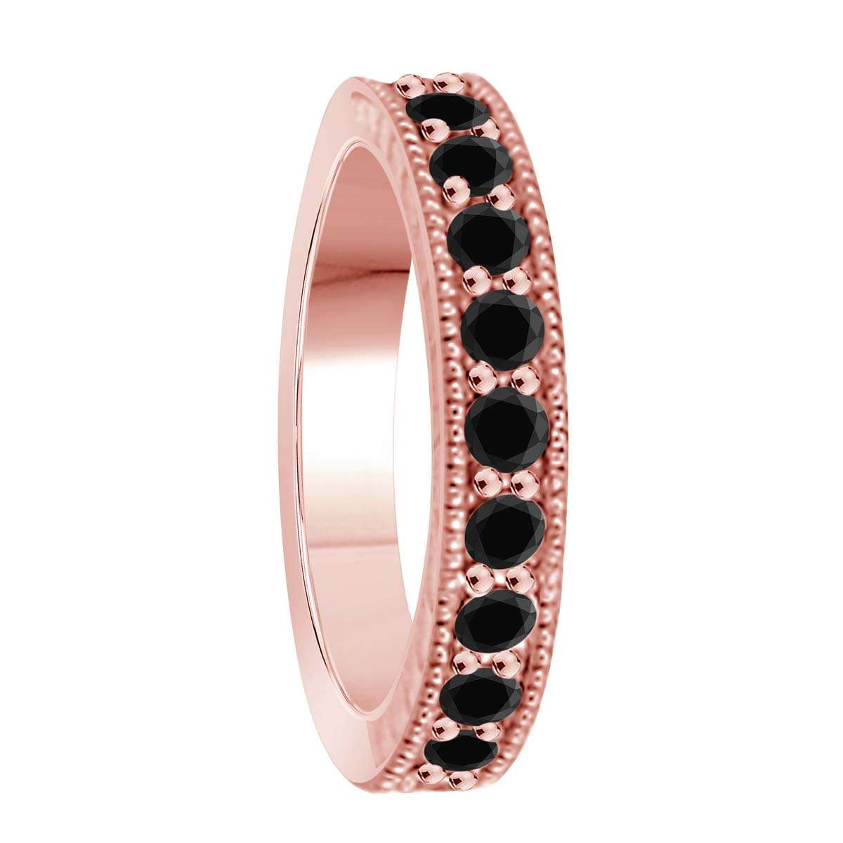 1.00 Carat Natural Black Diamond Prong Set Wedding Band In 10K Rose White & Yellow Gold Mauli Jewels