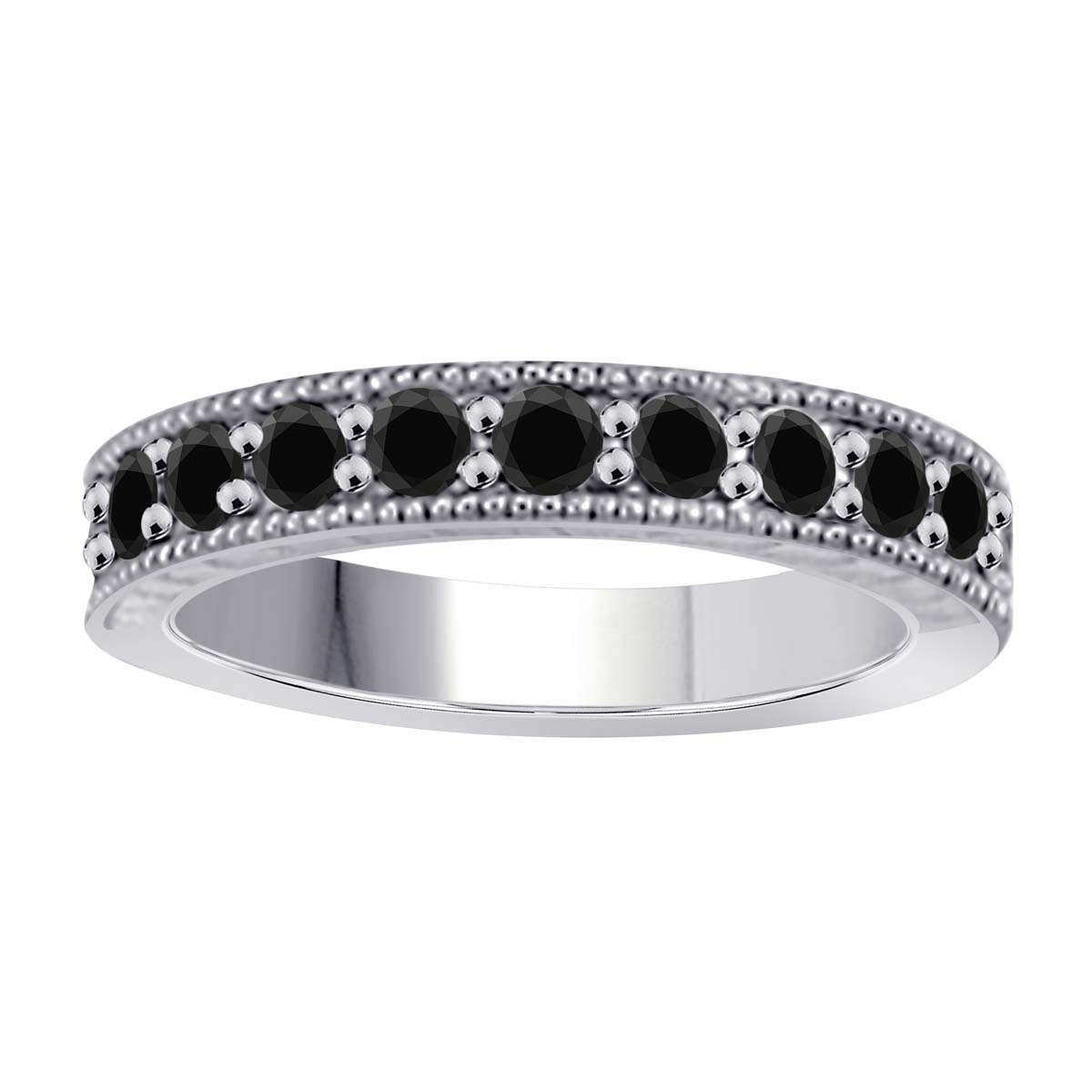 1.00 Carat Natural Black Diamond Prong Set Wedding Band In 10K Rose White & Yellow Gold Mauli Jewels