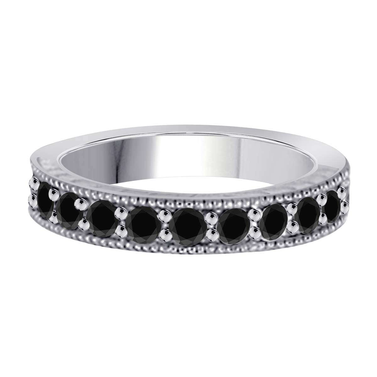 1.00 Carat Natural Black Diamond Prong Set Wedding Band In 10K Rose White & Yellow Gold Mauli Jewels