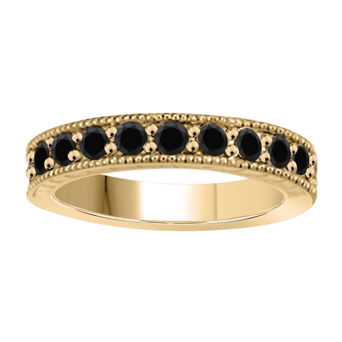 1.00 Carat Natural Black Diamond Prong Set Wedding Band In 10K Rose White & Yellow Gold Mauli Jewels