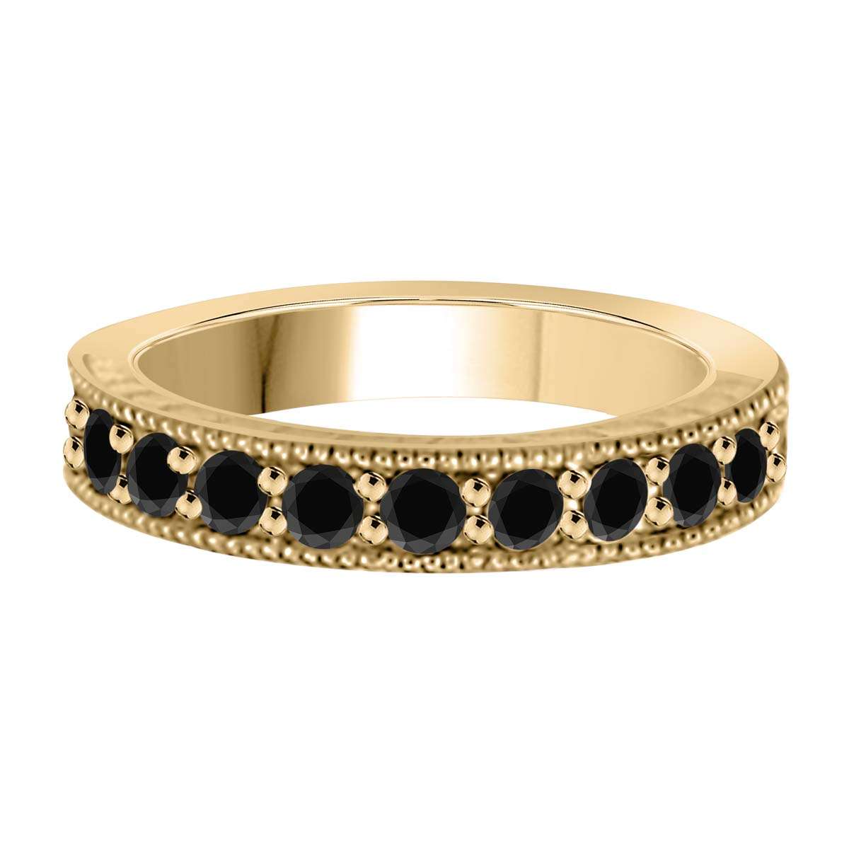 1.00 Carat Natural Black Diamond Prong Set Wedding Band In 10K Rose White & Yellow Gold Mauli Jewels