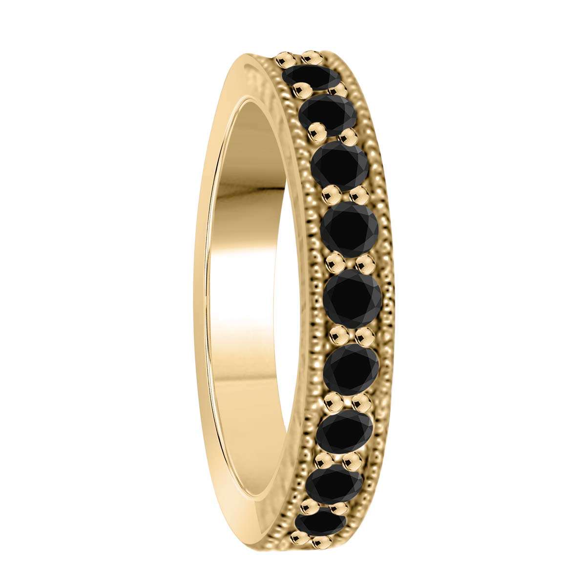 1.00 Carat Natural Black Diamond Prong Set Wedding Band In 10K Rose White & Yellow Gold Mauli Jewels