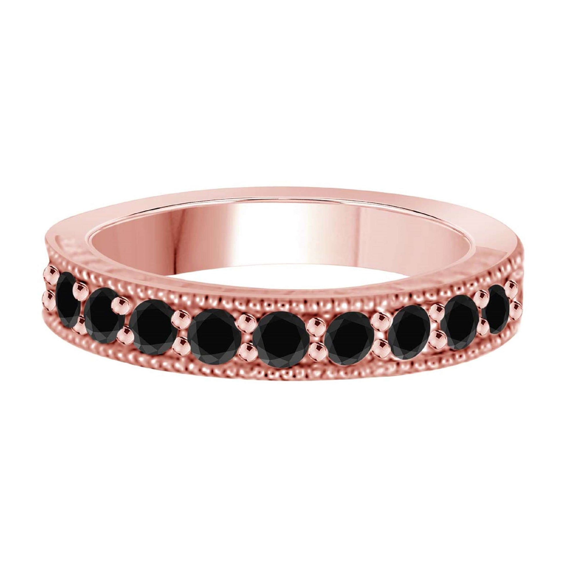 10K Rose White & Yellow Gold 1.55 Carat Black Diamond Prong Set Wedding Band For Women Mauli Jewels