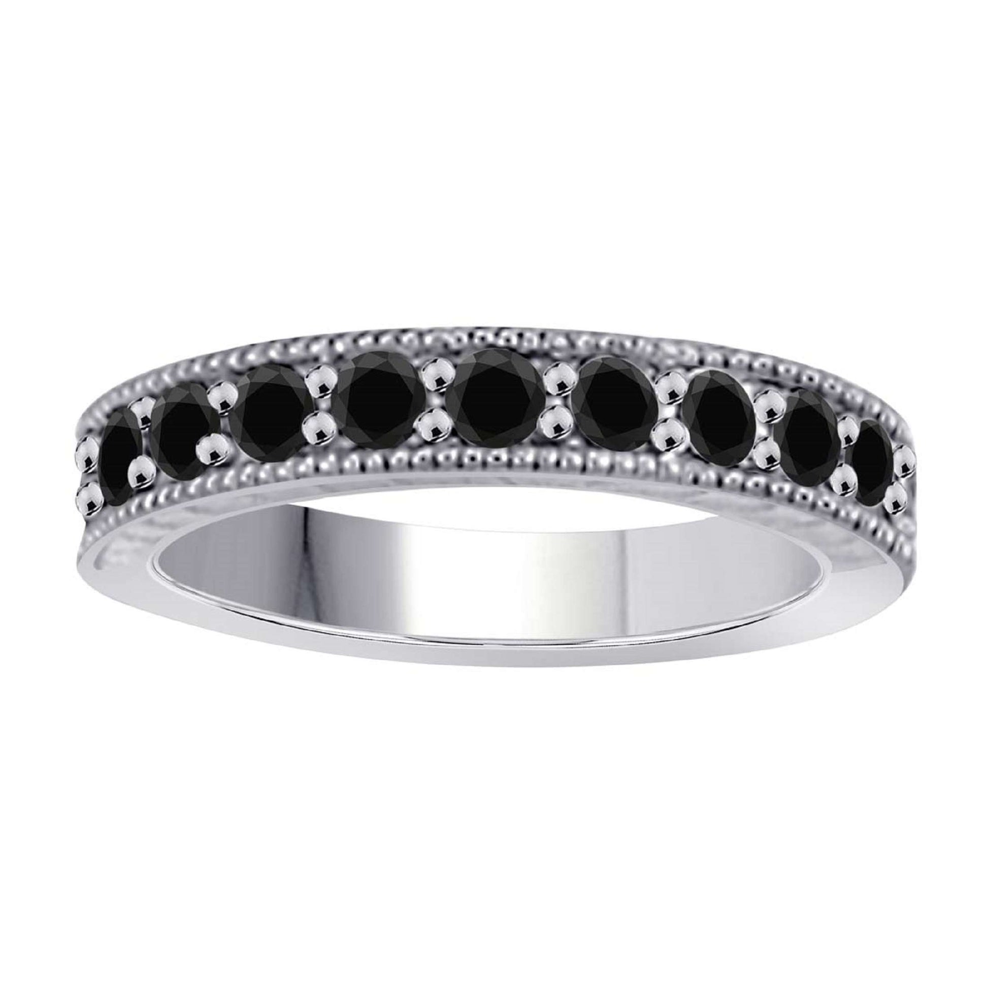 10K Rose White & Yellow Gold 1.55 Carat Black Diamond Prong Set Wedding Band For Women Mauli Jewels