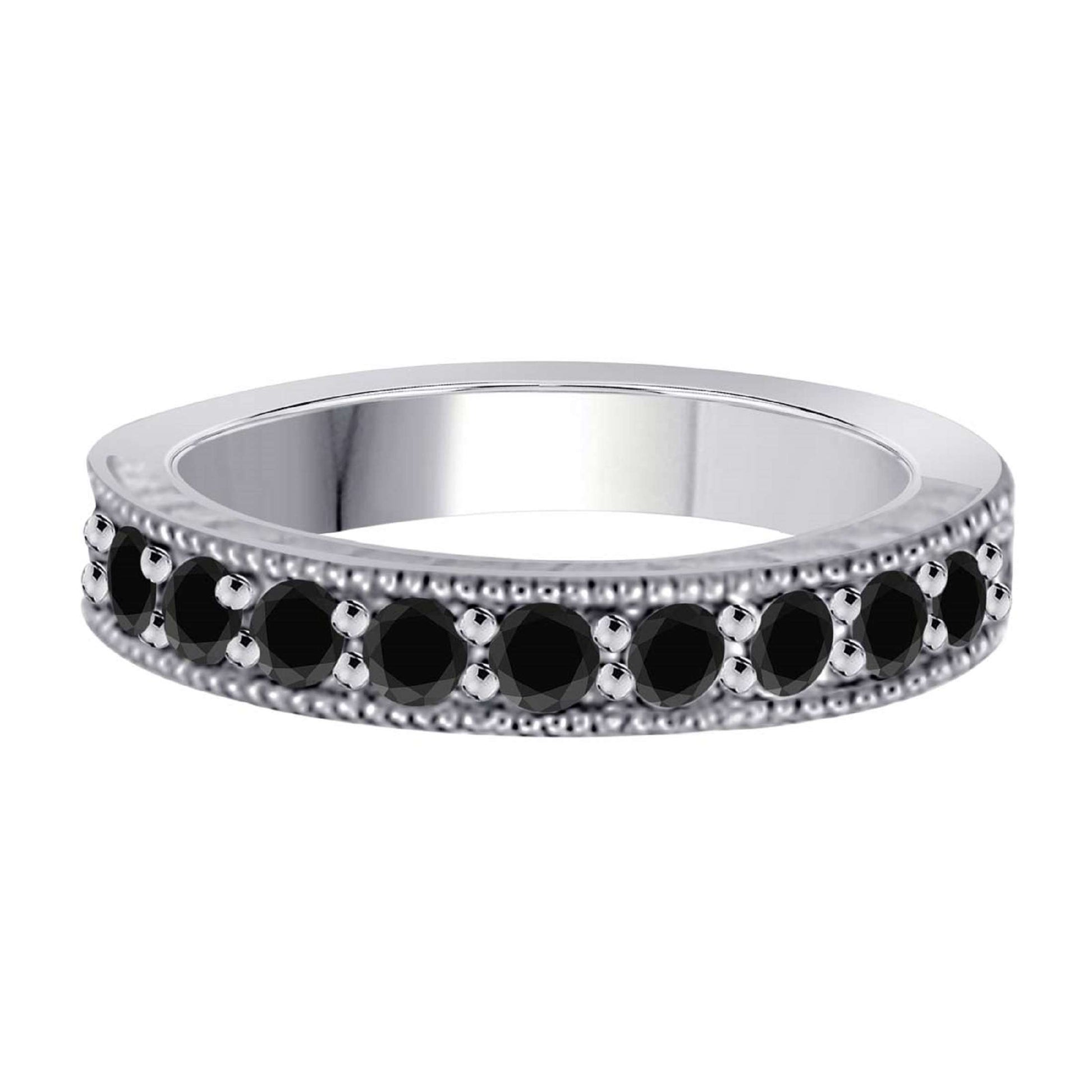 10K Rose White & Yellow Gold 1.55 Carat Black Diamond Prong Set Wedding Band For Women Mauli Jewels