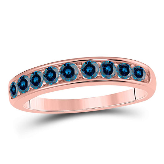 1/2 Carat Blue Diamond Channel Set Wedding Band In 10K Rose White & Yellow Gold Mauli Jewels