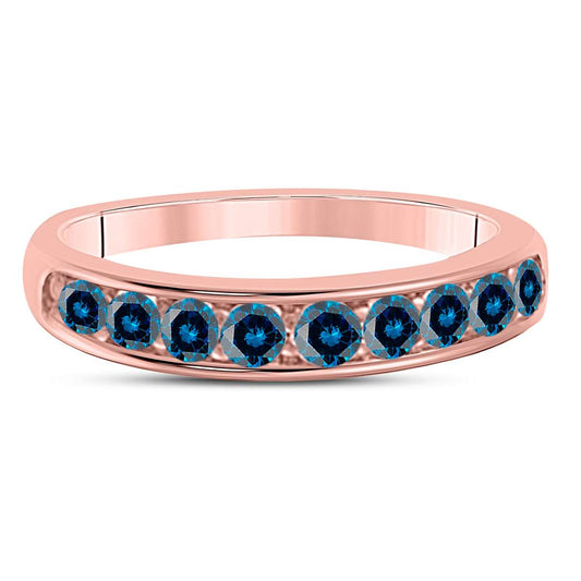 1/2 Carat Blue Diamond Channel Set Wedding Band In 10K Rose White & Yellow Gold Mauli Jewels