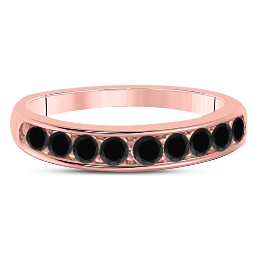 1/2 Carat Black Diamond Channel Set Wedding Band 10K Solid Rose, White & Yellow Gold Mauli Jewels