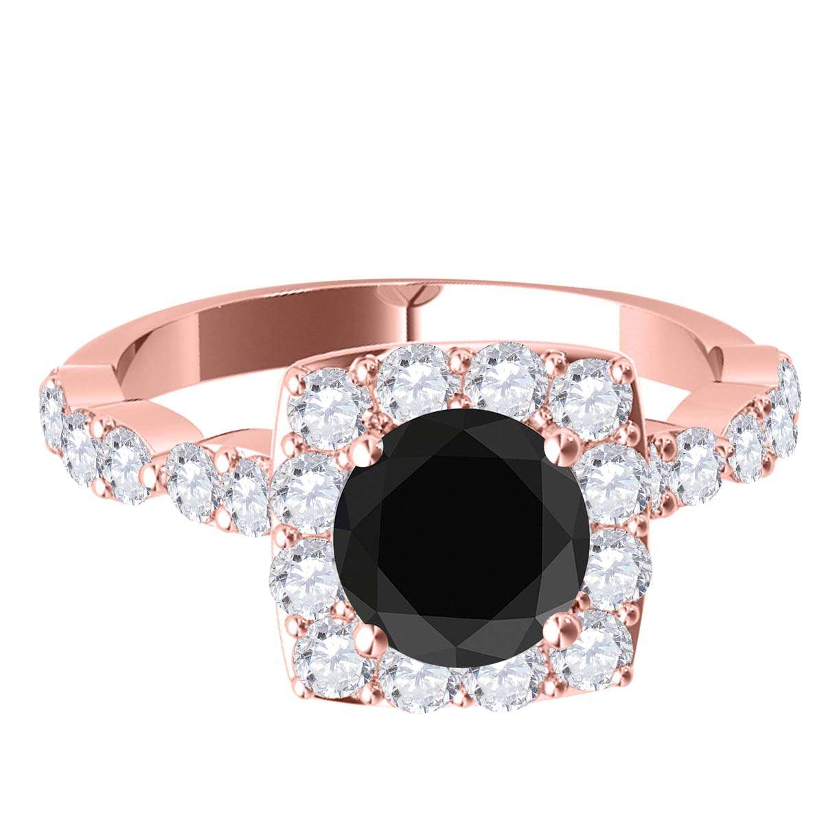 1.75 Carat Black and White Diamond Halo Engagement Ring for Women in 14K Rose, White & Yellow Gold Mauli Jewels