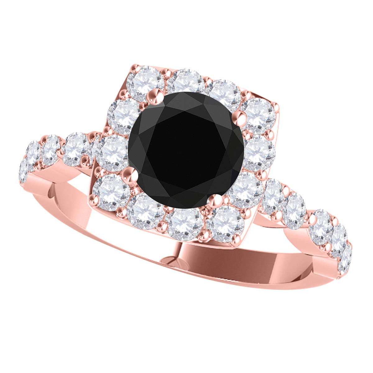 2.08 Carat Black & White Diamond Bridal Set - Halo Engagement Ring in 14K Rose, White, or Yellow Gold Mauli Jewels