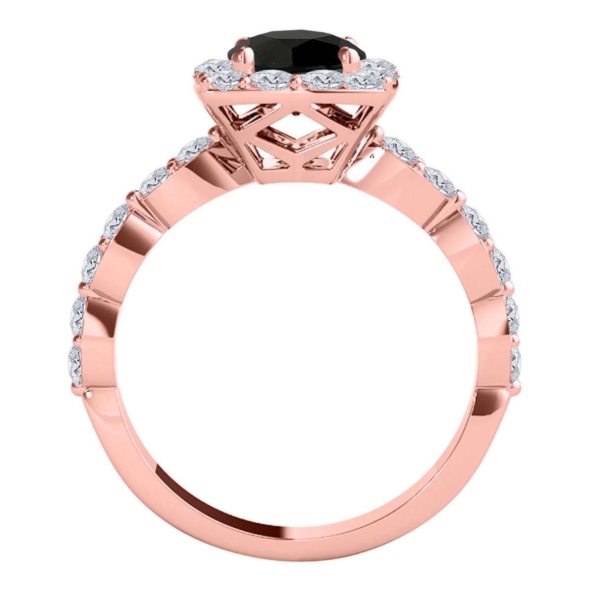 2.08 Carat Black & White Diamond Bridal Set - Halo Engagement Ring in 14K Rose, White, or Yellow Gold Mauli Jewels