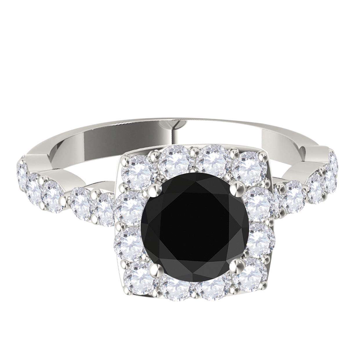 1.75 Carat Black and White Diamond Halo Engagement Ring for Women in 14K Rose, White & Yellow Gold Mauli Jewels