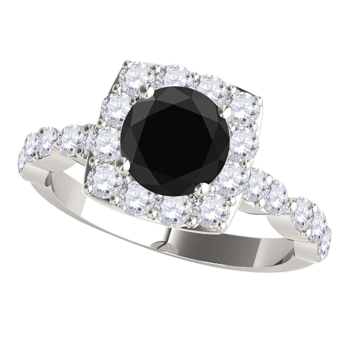 2.08 Carat Black & White Diamond Bridal Set - Halo Engagement Ring in 14K Rose, White, or Yellow Gold Mauli Jewels