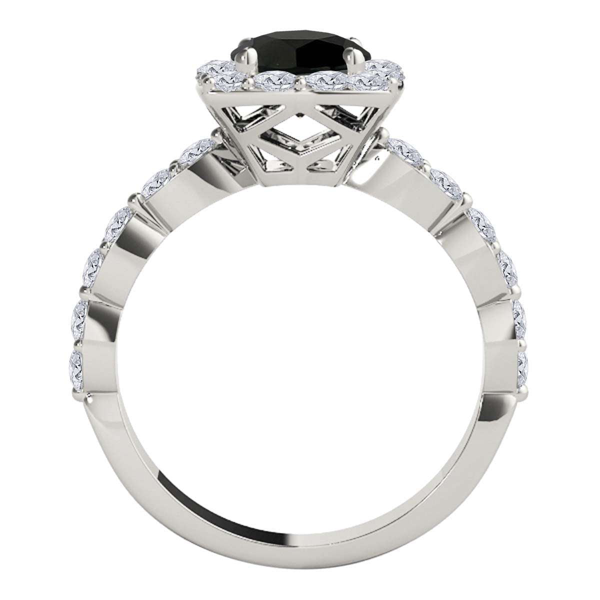 2.08 Carat Black & White Diamond Bridal Set - Halo Engagement Ring in 14K Rose, White, or Yellow Gold Mauli Jewels
