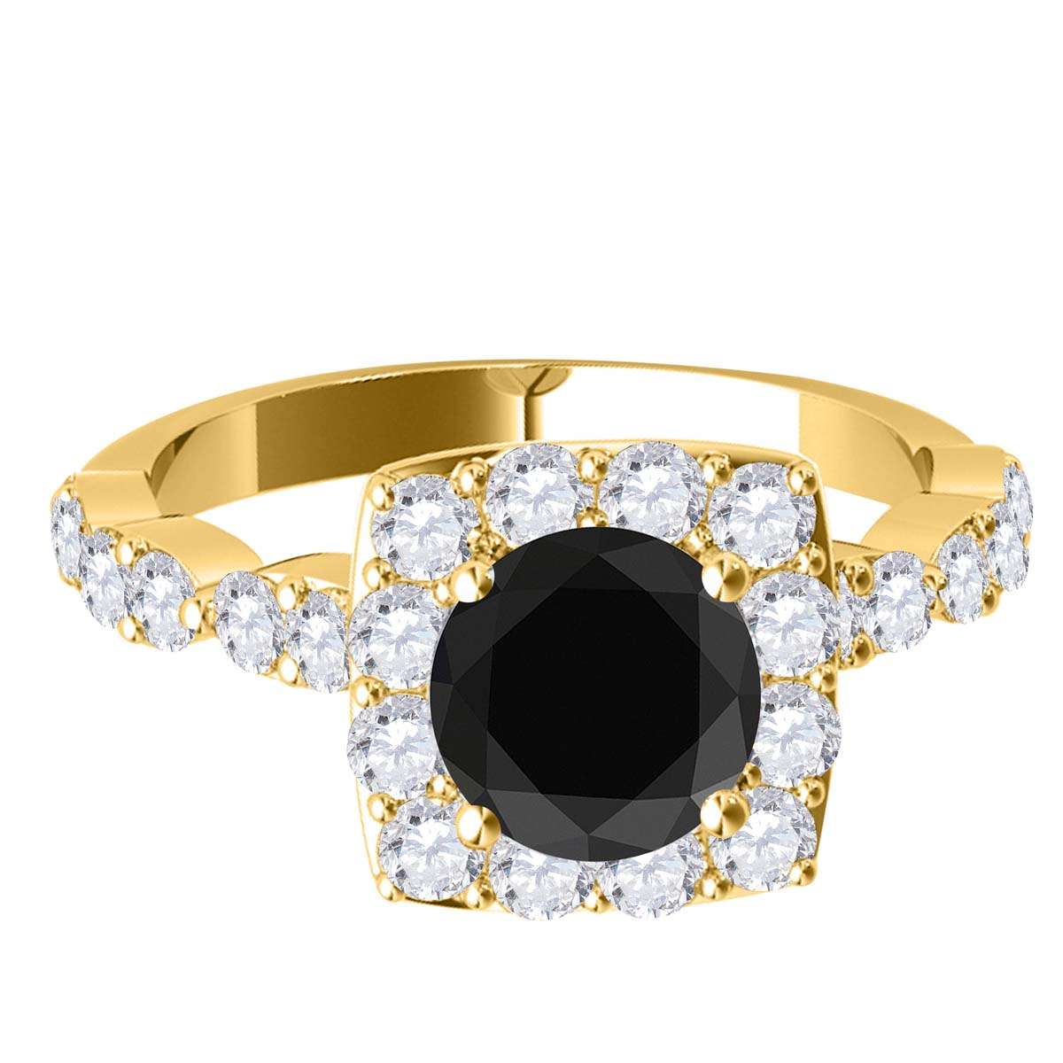 1.75 Carat Black and White Diamond Halo Engagement Ring for Women in 14K Rose, White & Yellow Gold Mauli Jewels