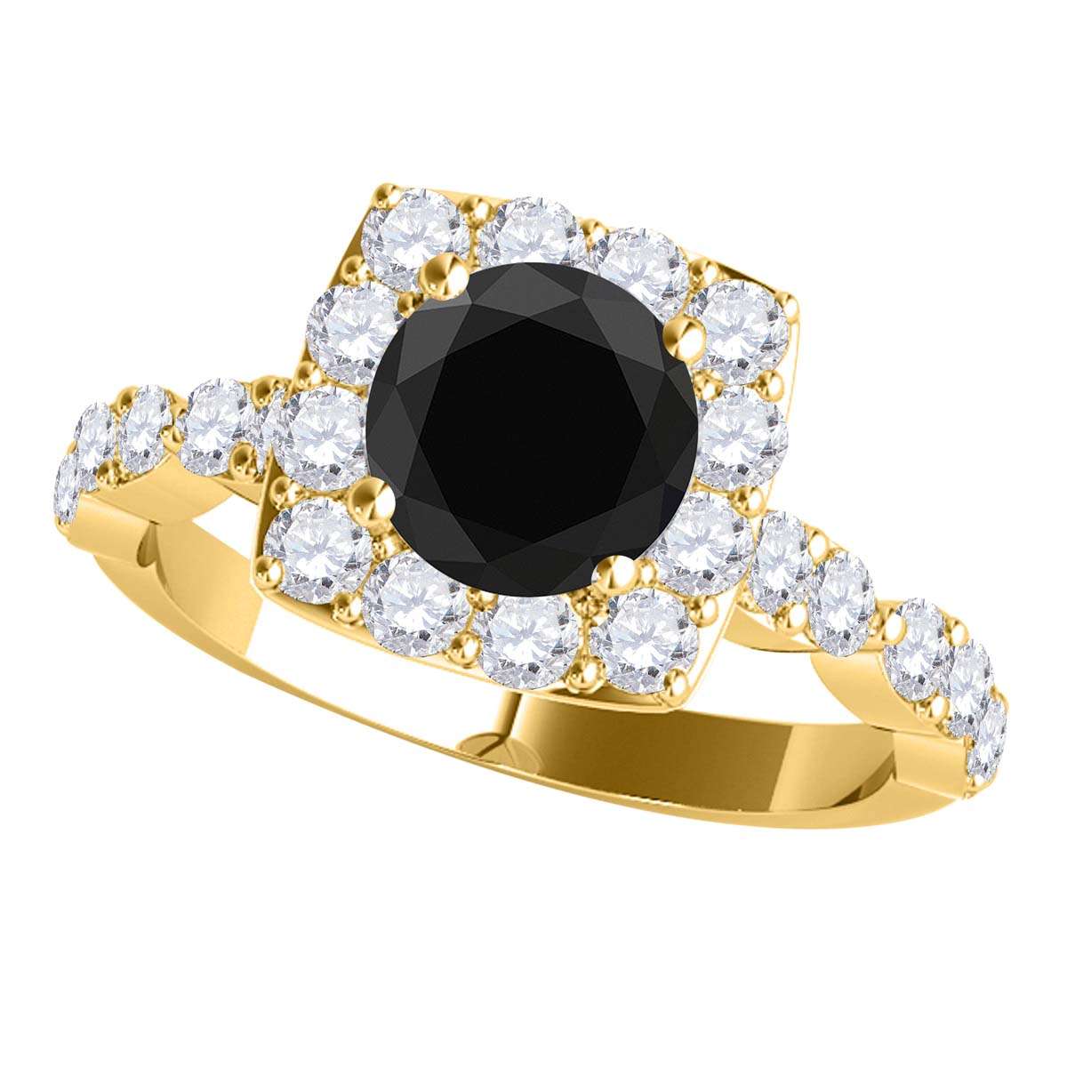 2.08 Carat Black & White Diamond Bridal Set - Halo Engagement Ring in 14K Rose, White, or Yellow Gold Mauli Jewels