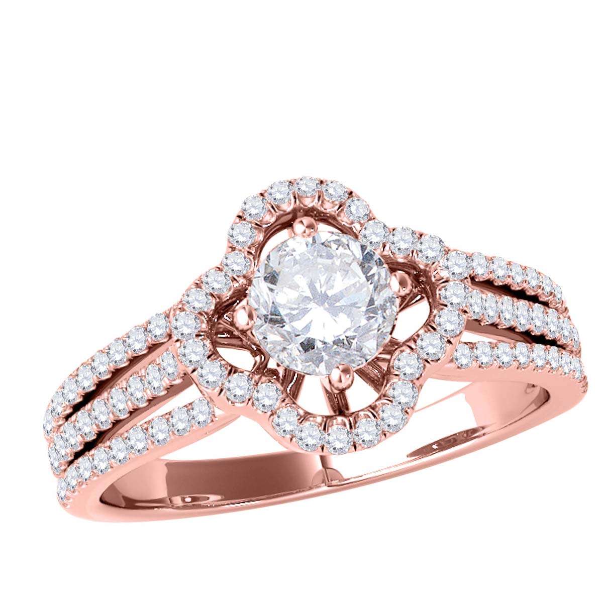 1.00 Carat Glitzy Halo Diamond Engagement Wedding Ring In 14K Solid Rose White & Yellow Gold Mauli Jewels