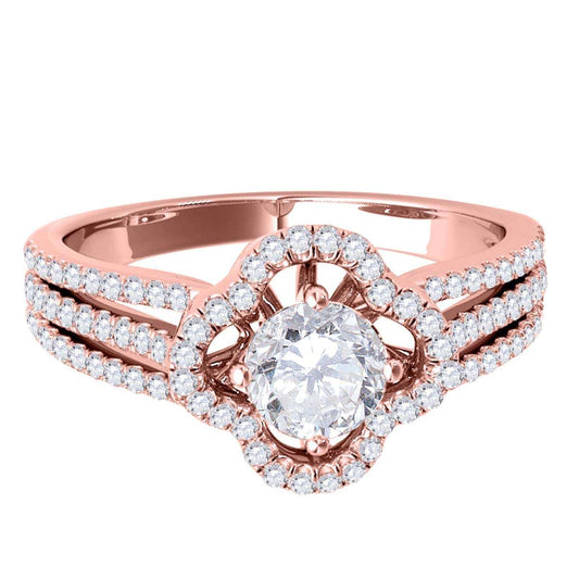 1.00 Carat Glitzy Halo Diamond Engagement Wedding Ring In 14K Solid Rose White & Yellow Gold Mauli Jewels