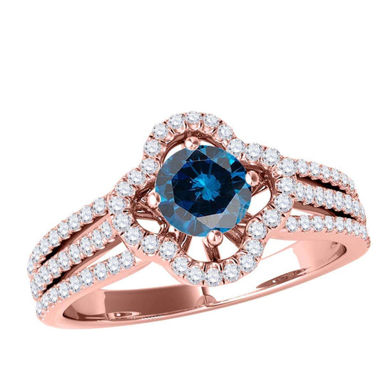 1.50 Carat Halo Blue & White Diamond Engagement Wedding Ring in 14K Solid White, Rose, and Yellow Gold Mauli Jewels