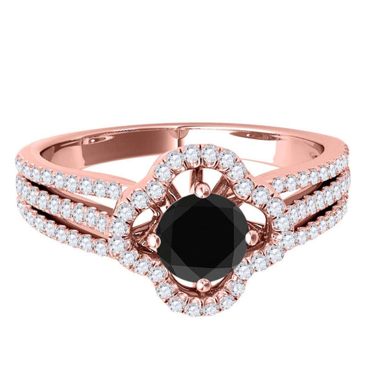 1.50 Carat Halo Black Diamond Wedding Engagement Ring in 14K Yellow, Rose, and White Gold Mauli Jewels